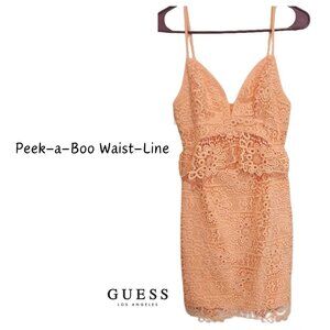 Guess Women's Solstice Bodycon Lined Lace Peach Mini Dress w/ Cutouts SZ: 2 -NWT